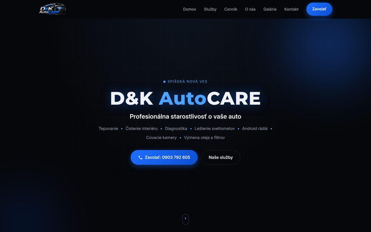 Úvodná obrazovka webu D&K AutoCARE na počítači